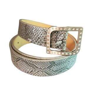 Canterbury Golf Genuine Leather Belt, Size L, Silver Rhinestone Metallic Reptile